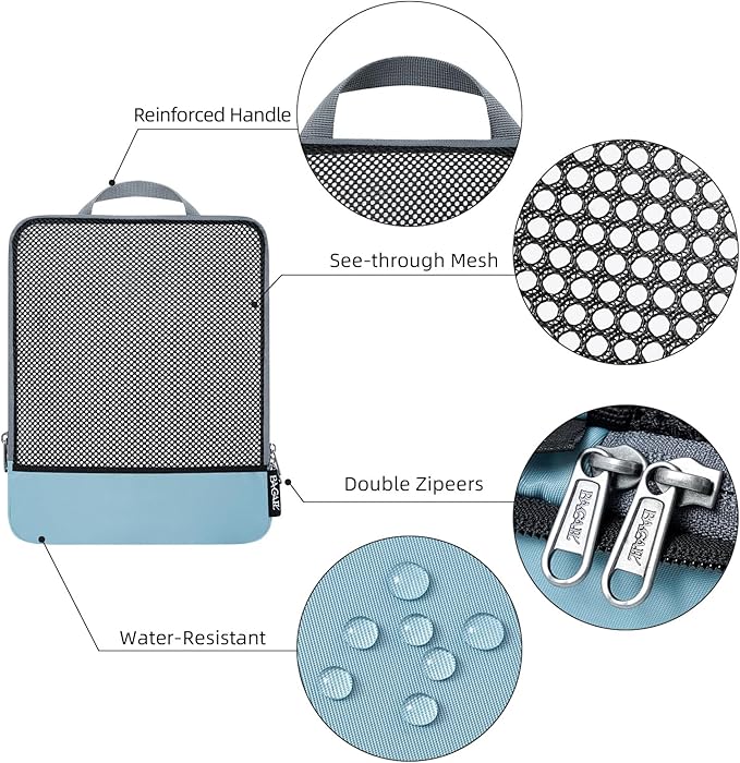 BAGAIL 4 Set/6 Set/8 Set Compression Packing Cubes Travel Accessories Expandable Packing Organizers (Half Mesh, 6-Dusty Blue)