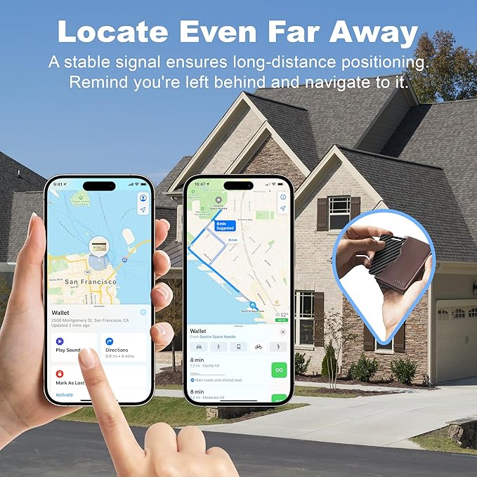 Wallet Tracker Card (iOS Only), Rechargeable Bluetooth Smart Tracking for Apple Find My Compatible Anti Tracker for Men Women Slim Item Locator for Purse Passport Key Luggage Tag (1Pcs/Black B)