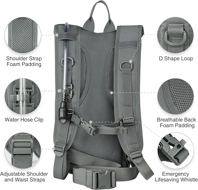NOOLA 3L Hydration Backpack, Water Backpack with TPU Water Bladder, Tactical Hydration Pack for Men Women, Molle Water Backpack for Hiking, Biking, and Hunting