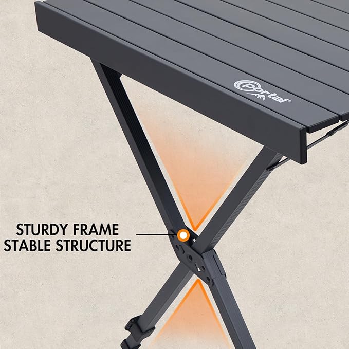 PORTAL Folding Outdoor Camping Table with Adjustable Height, Aluminum Roll-Up Top and Carry Bag, Big Large Portable Tables for Picnic, BBQ and Tailgating, Dark Gray