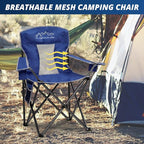 Mesh Folding Camping Chairs, Oversized Portable Outdoor Chairs, Weight Capacity 325 lbs with Cup Holder, Storage Pocket, Carry Bag Blue