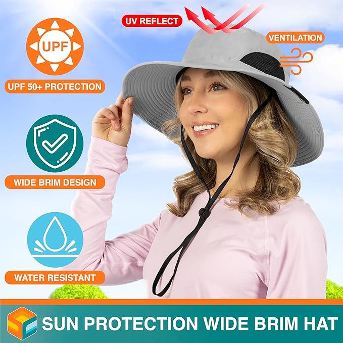 SUN CUBE Wide Brim Sun Hat Men Women, Fishing Hats Sun UV Protection, Mens Hiking Bucket Hat Safari Beach Boonie, UPF 50+
