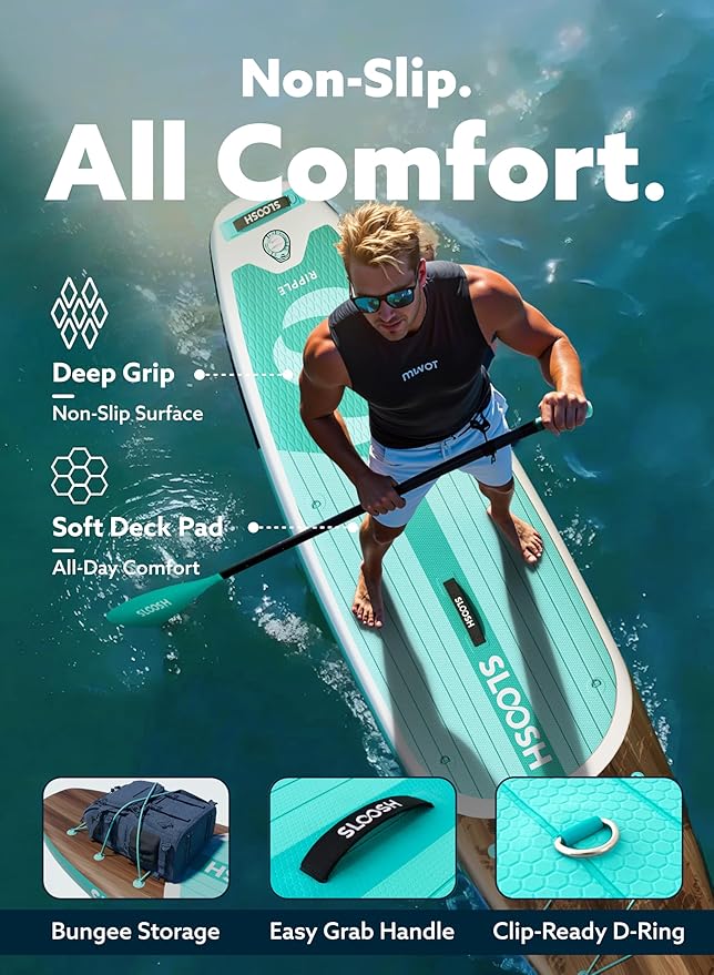 SLOOSH Inflatable Stand Up Paddle Board, 10'6" Paddle Boards with Premium Accessories, Non-Slip EVA Deck, Ultra-Light Carry Bag Pump, Ripple SUP for Youth & Adults of All Skill Levels