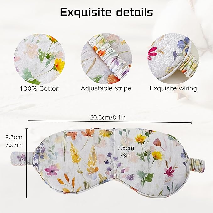 Sleep Mask Pure Cotton Eye Mask with Elastic Band,Comfort Sleeping Shade for Nighttime Sleeping, Traveling & Napping,Side Sleeper Eye Cover Cooling with Travel Bag Gift Package(Floral)