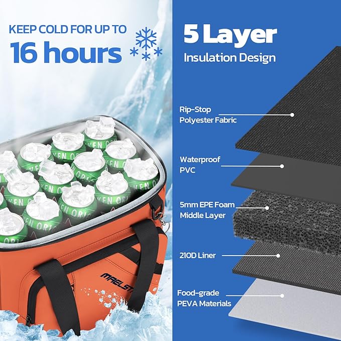 Maelstrom Cooler Bag, 30 Cans Beach Cooler, Large Leakproof Insulated Soft Cooler with Bottle Opener, Ice Chest, Portable Collapsible Cooler for Travel, Camping, Shopping