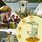 YOUNG WOOD Portable Camping Chair Beach Chair with Shade Canopy, Fold Lightweight Oversized for All, Easy to Open and Close Without Installation, Side Pocket Design for All Outdoor Activities,Green,2p