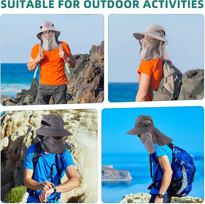 Cuffbow 3 Pcs Sun Hat for Men Women with Neck Flap Breathable Wide Brim Bucket Hat UV Protection UPF 50+ Fishing Hiking