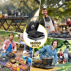 Adjustable 2-Burner Portable Stove with 16000 BTU, Flameout Protection, with Camping Grill and Carrying Bag, Propane Camping Stoves for Camping, Backyard BBQ,Tailgating (Grey)