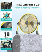 ZHULI 10" Portable Battery Operated Floor Fan, Rechargeable Cordless Camping Fan, Hi-Velocity Brushless Motor, Metal blade, USB Phone Charge, 8~60H Runtime, Quiet, Wireless, For Outdoor Home Workshop
