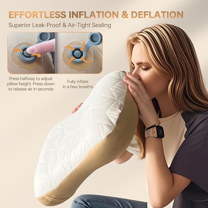 Inflatable Camping Travel Pillow, Lightweight Backpacking & Hiking Pillow with Removable Cover, Washable for Neck Lumbar Support