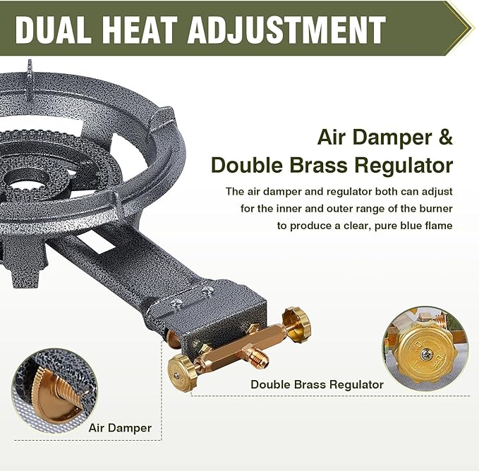 Bestfire 13" Single Propane Burner Stove 90,000 BTU Cast Iron Portable Outdoor Burner with 0-20 PSI Adjustable Regulator and 4ft Hose Perfect for Outdoor Wok Cooking