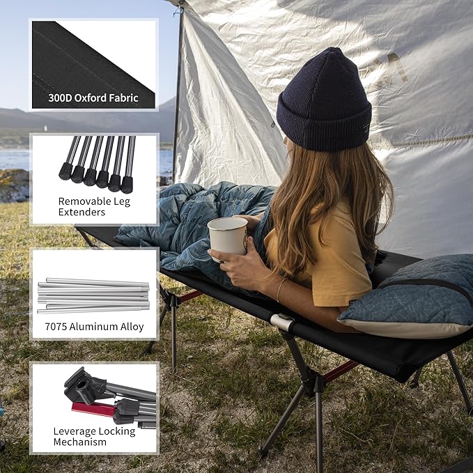 Naturehike ArmyWild Folding Camping Cot, Height Adjustable Ultralight Backpacking Cot, Portable Camping Bed for Camping Hiking Travel Home