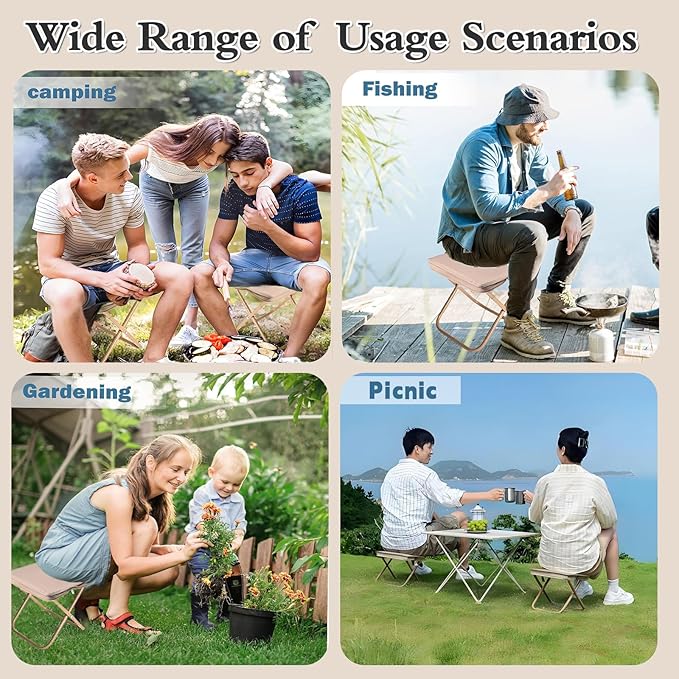 Baiao Camping Stool, Portable Folding Stool with Carry Bag, 13Inch Aluminum Alloy Bracket, 1.5lbs Lightweight, for Travel, Hiking, BBQ, Fishing, Beach(Khaki)