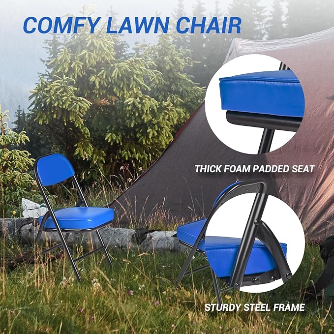 Mini Padded Folding Chairs, Garage Stool, Portable Camping Chair with Cushion, Lightweight Lawn Chair, for Outdoor Sports Events, Patio, Fishing, Hiking, Hunting, Picnic, Beach (Blue)