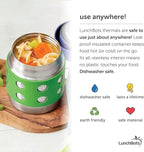 LunchBots Thermal 8 oz Triple Insulated Thermo - Hot 6 Hours or Cold 12 Hours - Leak Proof Thermo Soup Jar - All Stainless Interior - Navy Lid - Green Dots