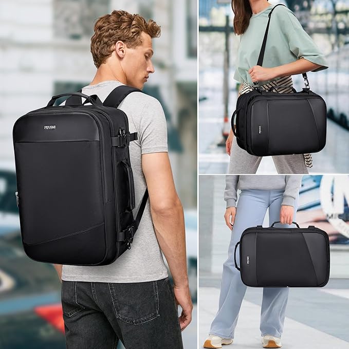 PIJUSHI Travel Backpack for Women Men Carry on Suitcase Backpack Flight Approved Personal Item Bag Fits 16 Inch Laptop(PE035 Black)