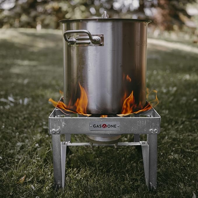 GasOne Stainless Steel Outdoor Propane Burner – High Pressure Camp Stove with Adjustable Regulator & Steel-Braided Hose