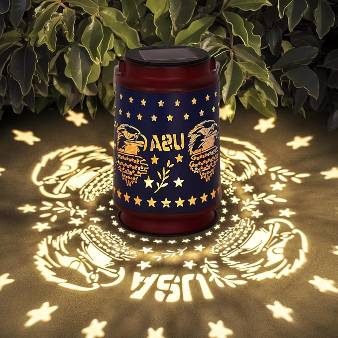 Nacome Solar Lantern for Garden Decor: The United States Flag Waterproof Hanging Metal Decoration with LED Lights for Yard Lawn Porch Patio Landscape Pathway – Birthday Gifts for Mom Grandma Women
