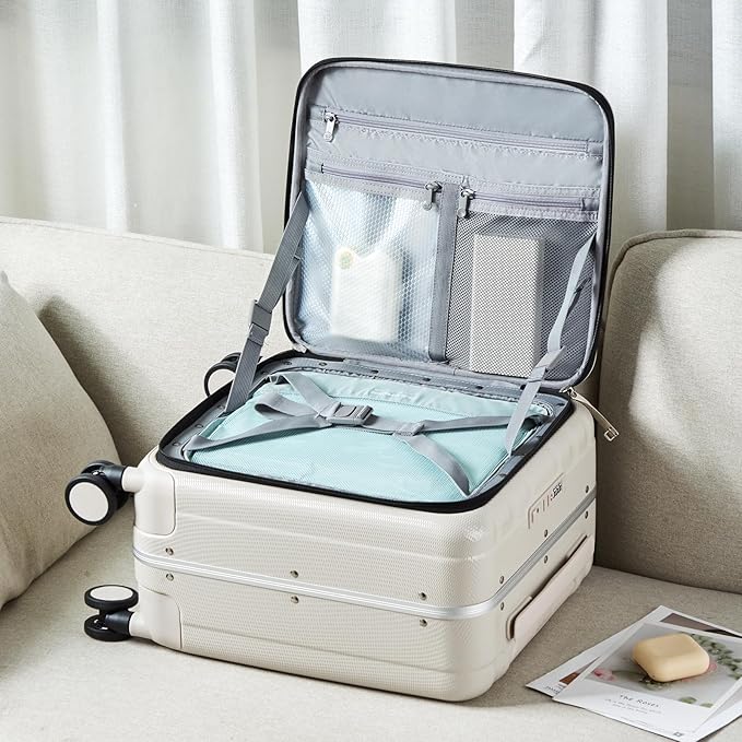 Hanke 16 Inch Underseat Carry On Luggage with Wheels,Small Hard Shell Suitcases for Weekender,Top Opening Lightweight Travel Luggage Suitcase for Womem Men,Ivory White.