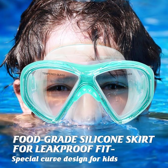 Kids Swim Goggles Snorkel Diving Mask for Boys Girls Ages 5-15, Two-Color Anti-Fog Swimming Goggles with Nose Cover