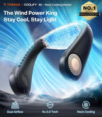 TORRAS COOLiFY Air 2025 Upgraded Neck Fan Air Conditioner, Dual-Airflow Pro Cooling, Ultra Light Portable Fan Rechargeable, Personal Cooling Fan Travel Essentials, Gifts for Dad Husband Father, Black