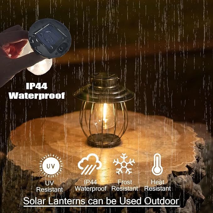 Solar Lanterns Outdoor Waterproof - Outdoor Hanging Lantern with Shepherds Hook, Garden Solar Lights Decorative Gifts for Women Mom Grandma, Lanterns Decorative Outdoor for Yard Patio Backyard Porch