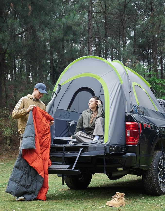 JOYTUTUS Pickup Truck Tent 6.5ft 2.0, Waterproof PU2000mm Double Layer for 2 Person, Portable Truck Bed Tent with Rainfly - Green