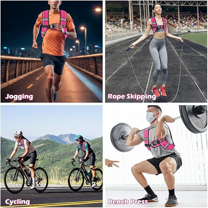 FUFF Weighted vest woman - 5lb/10lb/12lb/15lb/20lb/25lb/30lb Weights with Reflective Stripe, Weighted Vest for Men Women Strength Training Running Walking Jogging