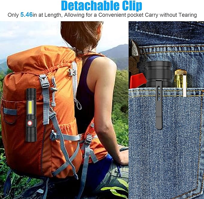 Hoxida USB Rechargeable Flashlight, Magnetic LED Flashlight, Super Bright LED Tactical Flashlight with Cob Worklight,Waterproof,Zoomable Best Small LED Flashlight for Camping, Emergency Flashlight