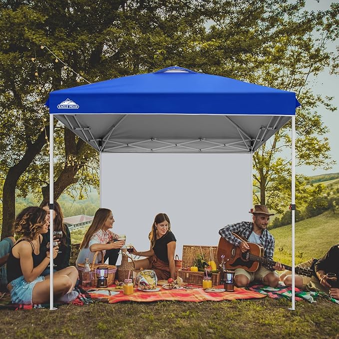 EAGLE PEAK Pop Up Canopy Tent with 1 Sidewall, Easy Setup Event Tent, Outdoor Sun Shade, Wheeled Carry Bag, Stakes and Guy Ropes, Instant Canopy 8x8, Blue