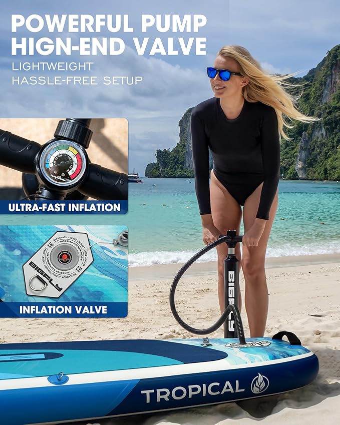 Bigfly Inflatable Stand Up Paddle Board 11’*34”*6”, Blow Up Paddle Board for Adults,with Detachable Fins, Pump, Floating Paddle, Safety Leash,Backpack