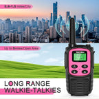 Walkie Talkies Long Range for Adult, MT10 Rechargeable Walkie Talkies FRS Two Way Radio, NOAA, 1200mAh Li-ion Battery USB-C Cable, LED Flashlight,VOX Walkie Talkie for Camping 2Pack (Pink)
