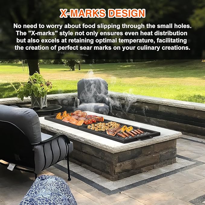 only fire Foldable X-Marks Fire Pit Cooking Grate, Portable Rectangle Campfire Grill Grate with Handles, Heavy Duty Steel Campfire BBQ Grill for Outdoor, 44 inch