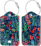 Fintie Luggage Tags, Privacy Cover ID Label with Stainless Steel Loop and Address Card for Travel Bag Suitcase - Jungle Night (2 Piece)