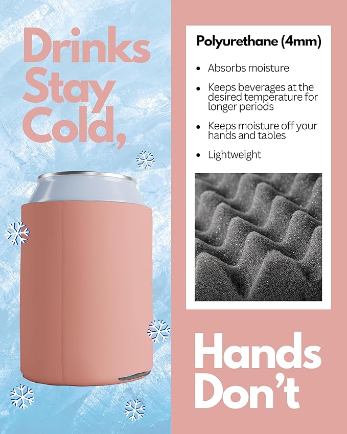 PartyPrints 100 Pack Coral Blank Can Cooler Sleeves, Customizable Bulk Insulated Foam for Beer, Collapsible Plain Drink Holder, Cold Soda Insulator, 12oz Regular, 16oz Tall Cans