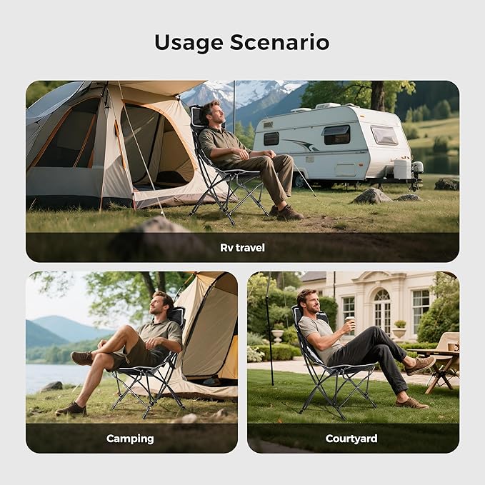 SUNNYFEEL High Back Camping Chair for Adults, 2 Pack Lightweight Camping Chair Support 250 lbs Heavy Duty Folding Chair Design Portable & Collapsible Camping Chairs for Outdoor, Camp, Beach, Picnic