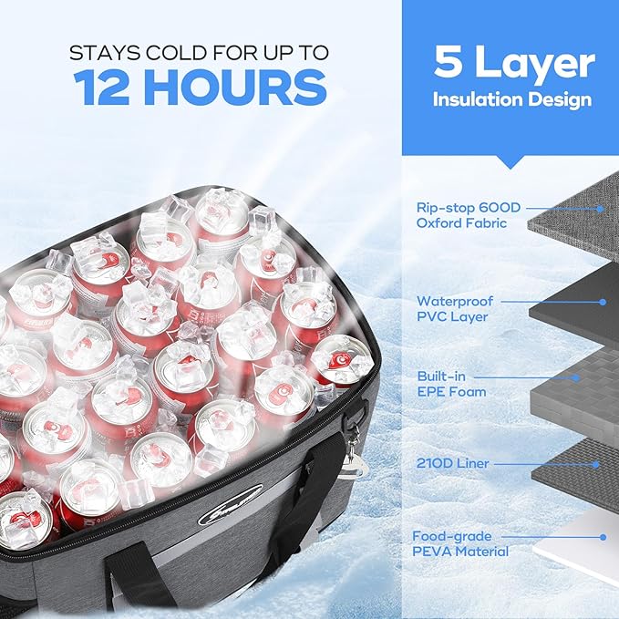 Maelstrom Collapsible Soft Cooler Bag, 24/30/60/75 Cans Beach Cooler, Ice Chest, Leakproof & Portable for Beach, Camping, Road Trips & Grocery Shopping