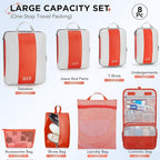 8 Set Compression Packing Cubes for Travel Essentials,Compressible Expandable Packing Cubes for Suitcase,OlarHike Luggage Organizer Bags for Travel,Handy Helper for Organizing Clothes(Orange)