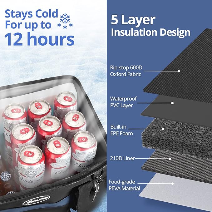 Maelstrom Collapsible Soft Cooler Bag, 24/30/60/75 Cans Beach Cooler, Ice Chest, Leakproof & Portable for Beach, Camping, Road Trips & Grocery Shopping