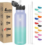 Han's Bottle Sports Water Bottle - 24 Oz, Straw Lid, Leak Proof, Vacuum Insulated Stainless Steel, Double Walled, Thermo Mug,Lilac green