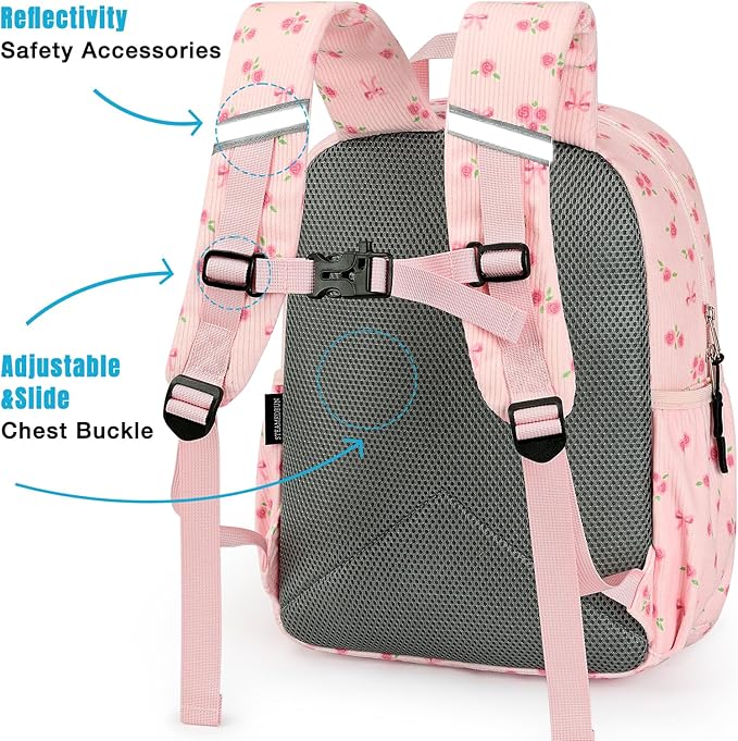 STEAMEDBUN Corduroy Toddler Backpack for Girls Boys 2-4, Kids Preschool Backpack for Kindergarten - Pink Rose