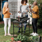 REDCAMP Small Triple fold Folding Grill Table for Outside, 3 Heights Adjustable Lightweight Portable Metal Aluminum Frame Outdoor Table for Camping Picnic Cooking BBQ, Black, 34x16 inches