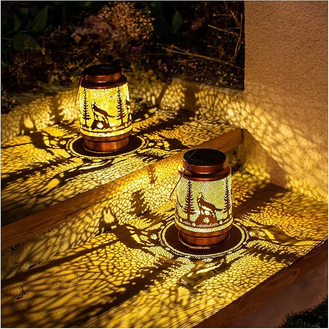 Wolf Solar Lanterns Outdoor Waterproof Hanging Solar Lights Wolf Gifts for Women Men Metal Decorative LED Wolf Lanterns for Garden Decor,Yard,Patio,Lawn,Tabletop,Pathway,Landscape