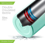 SipX™ Triple-Insulated Stainless Steel Water Bottle 32oz. With 3 Lids, BPA-Free Reusable Insulated Water Bottle Keeps Cold 24 Hours, (Gradiant Mint Pink)