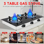Propane Gas Cooktop,3 Burners Gas Stove portable gas stove, 0.28"Tempered Glass, Auto Ignition Camping 3 Burner LPG for RV,Apartments,Outdoor