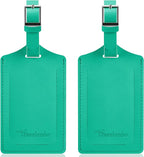 Travelambo Luggage Tags for Suitcases Faux Leather Privacy Protection 2 Pack Bag Tags Travel Accessories Essential, Blooming Green