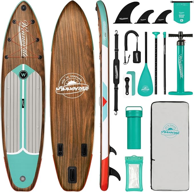 Inflatable Paddle Boards for Adults and Youth, 11'x33 Wood Grain Stand Up Paddle Board with SUP Accessories, Portable Inflatable Paddleboard for All Skill Levels,Blow Up Paddle Board as Present