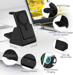 3-in-1 Wireless Charging Station: Portable 5000mAh Power Bank Charger Compatible for Phone Air/17/16/15/14/13/12 Series and Watch - Detachable Magnetic Charging Stand Black