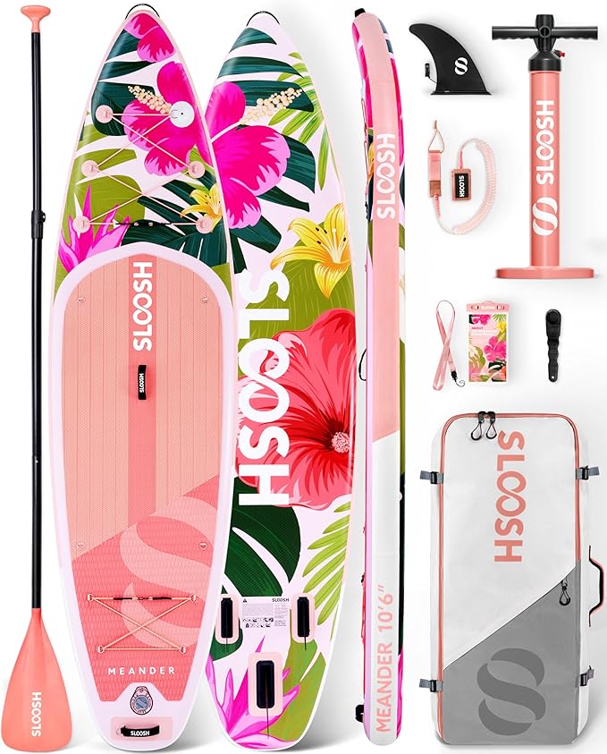 SLOOSH Inflatable Stand Up Paddle Board, 10'6" Inflatable Paddle Boards with Premium Accessories, Non-Slip EVA Deck, Ultra-Light Carry Bag Pump, Meander SUP for Youth & Adults