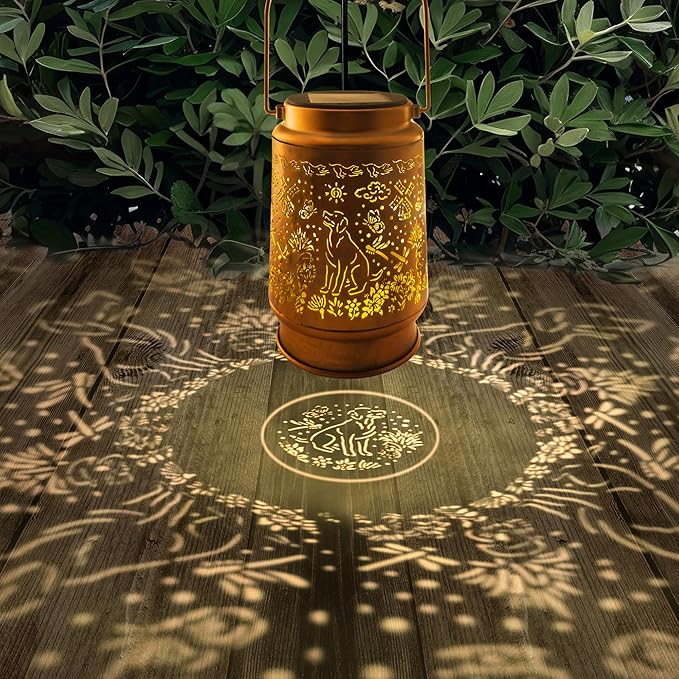 Lawn Social Solar Lanterns Outdoor Waterproof, Dog Metal Hanging Solar Lights for Outside, Garden Decor Birthday Gifts for Women Mom Grandma, Outdoor Lantern for Patio Yard Walkway Balcony Porch